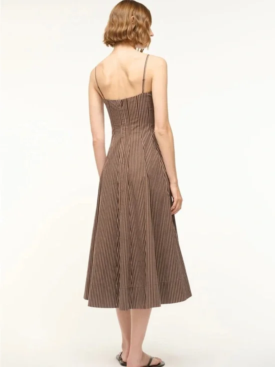 STAUD WYLIE DRESS DARK OAK MICRO STRIPE - Picture 3 of 3